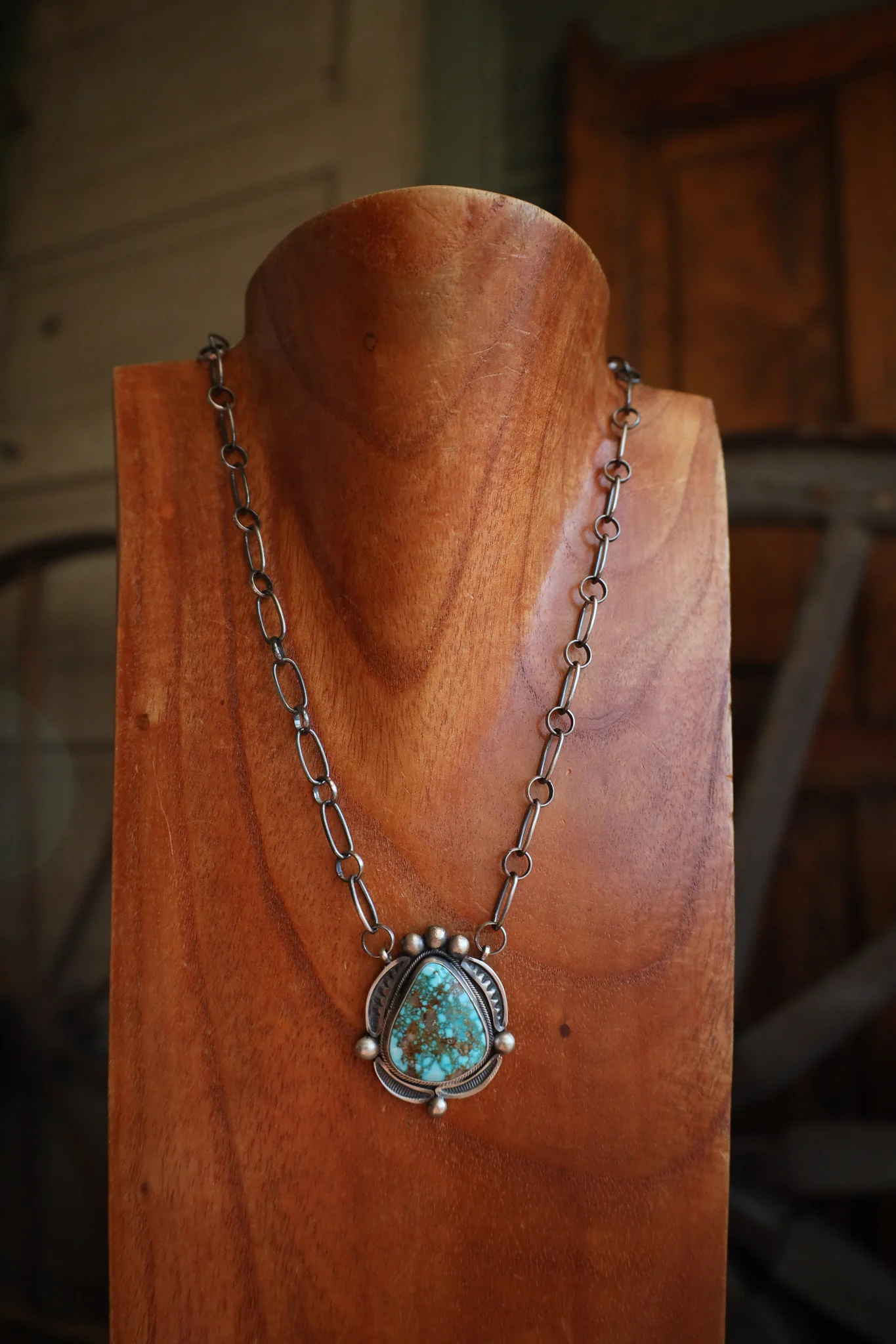 Turquoise Triangle Sterling Silver Dots Necklace