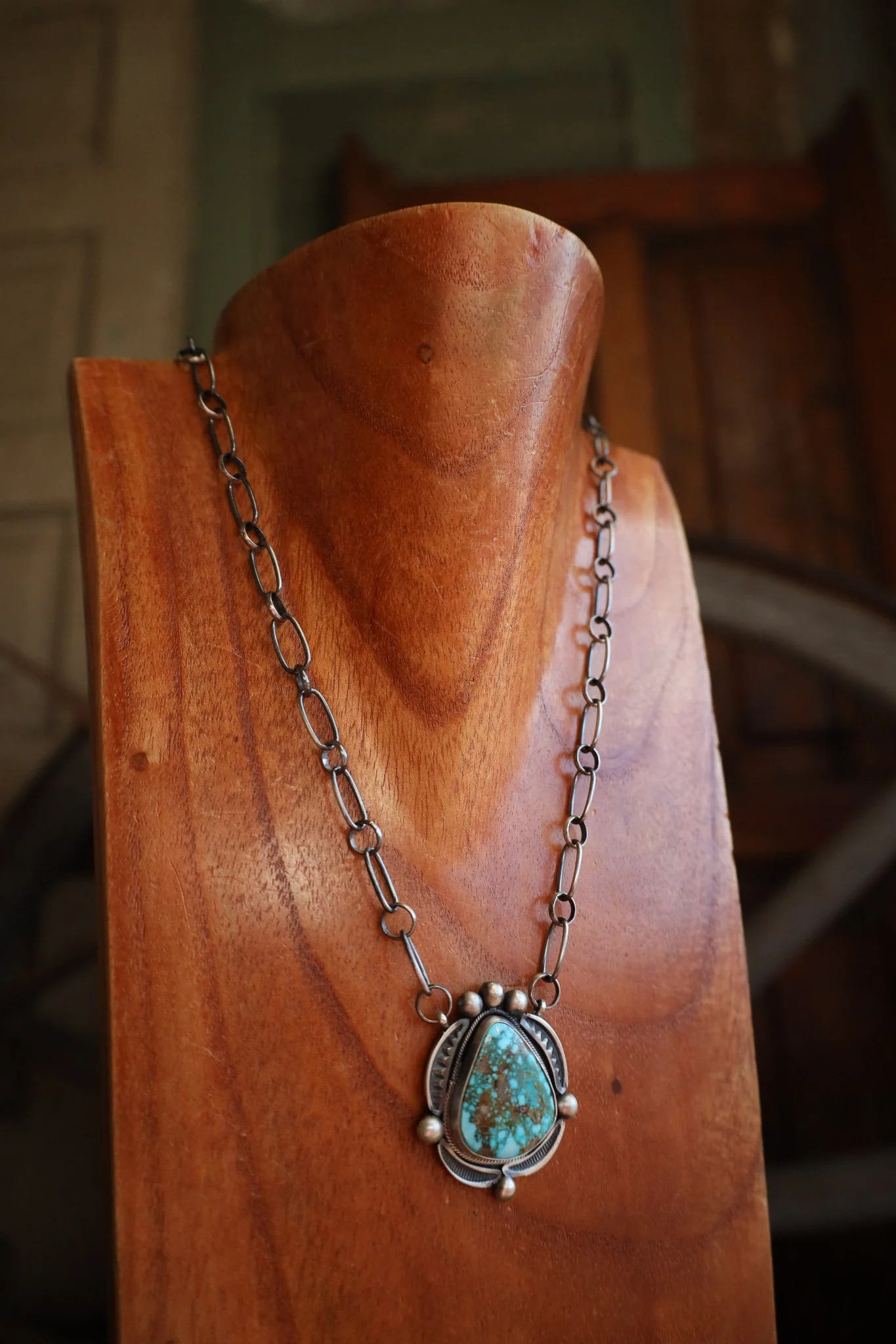 Turquoise Triangle Sterling Silver Dots Necklace - Image 2