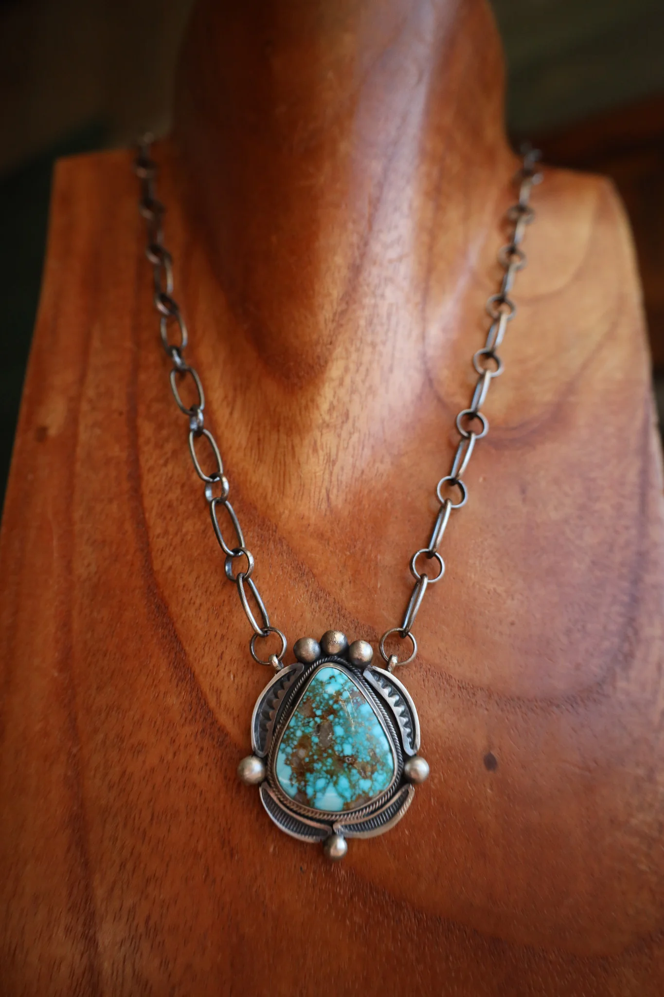 Turquoise Triangle Sterling Silver Dots Necklace - Image 3