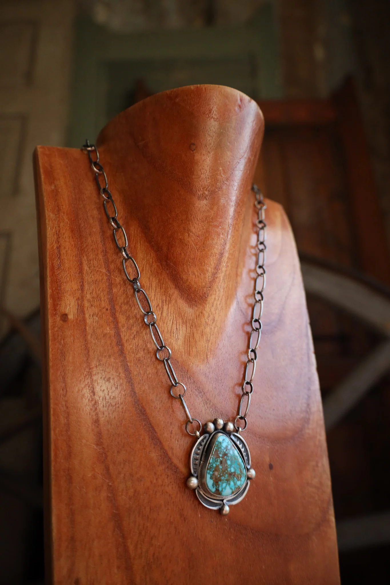 Turquoise Triangle Sterling Silver Dots Necklace - Image 4