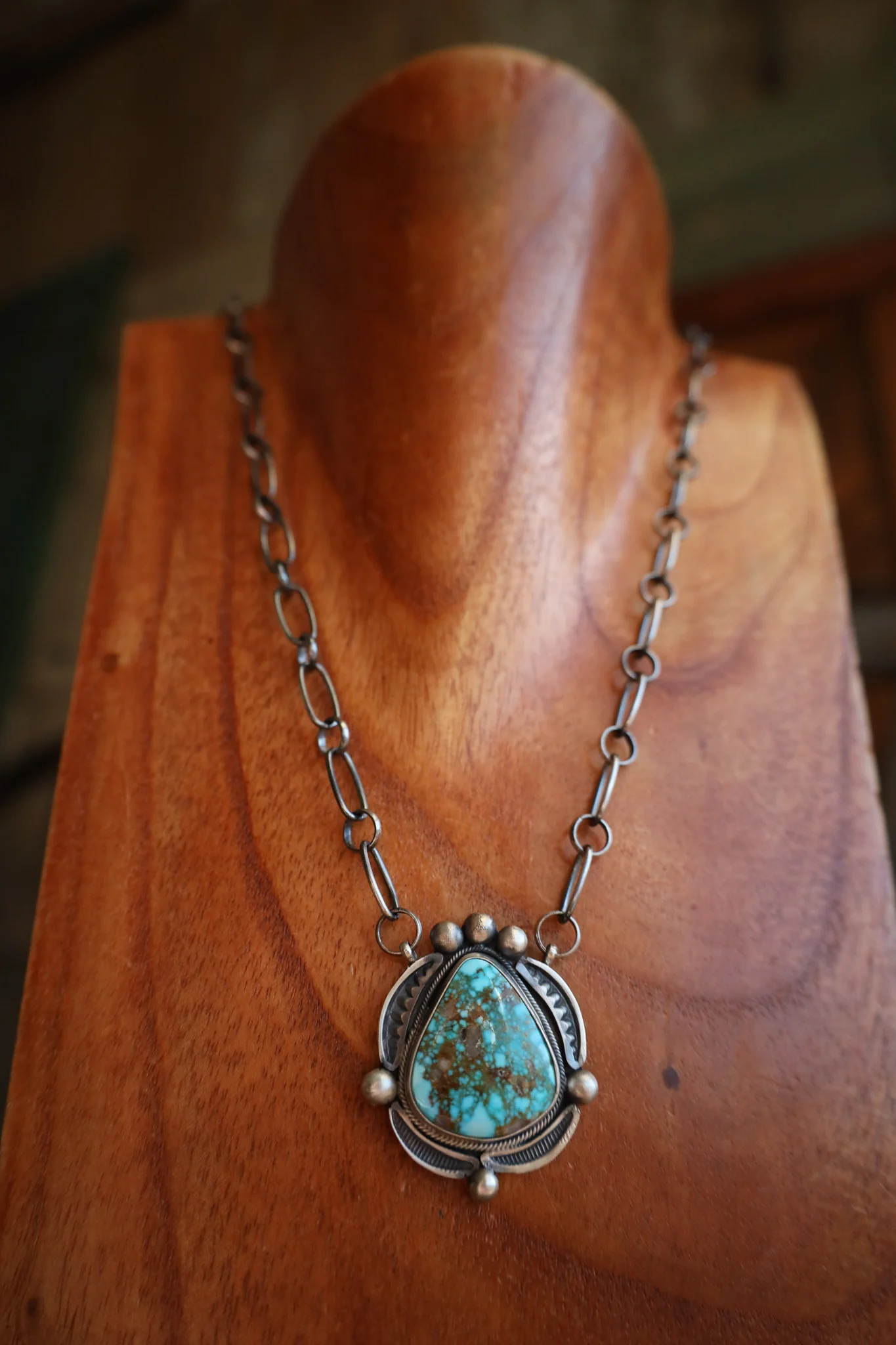 Turquoise Triangle Sterling Silver Dots Necklace - Image 6