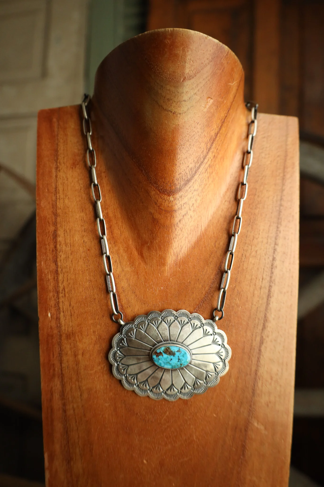 Extra Large Concho With Turquoise Oval Necklace - Image 2