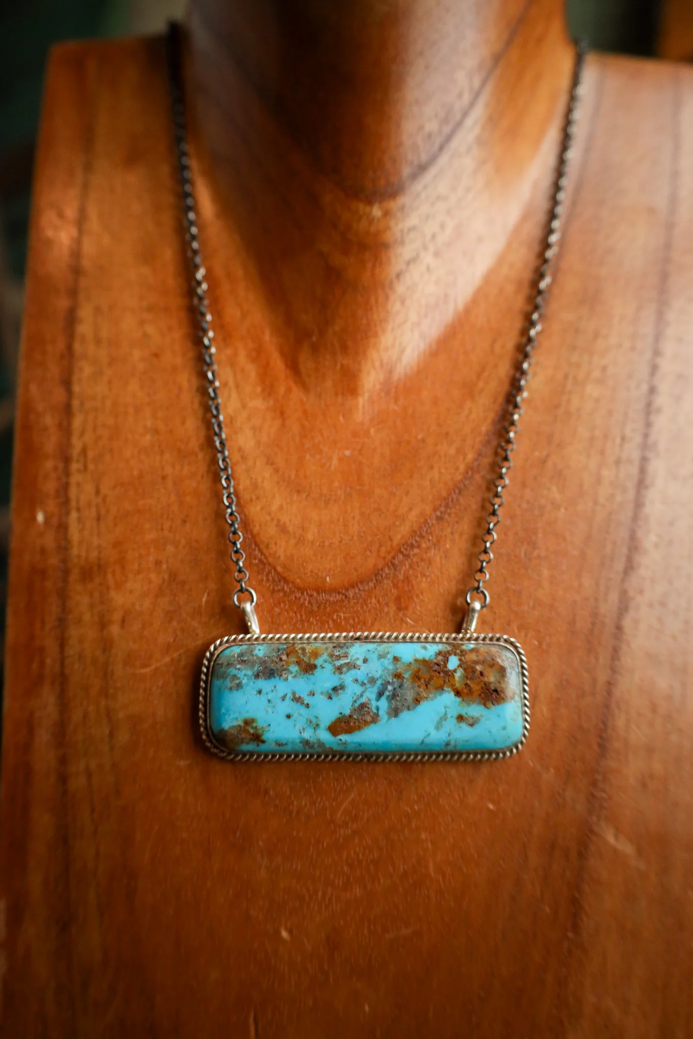 Extra Large Brown and Turquoise Bar On Chain Necklace - Image 4