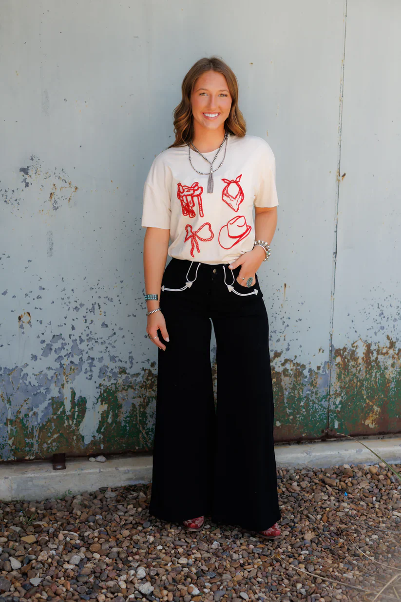 Howdy Hanny Arrow Wide Leg Black Pant