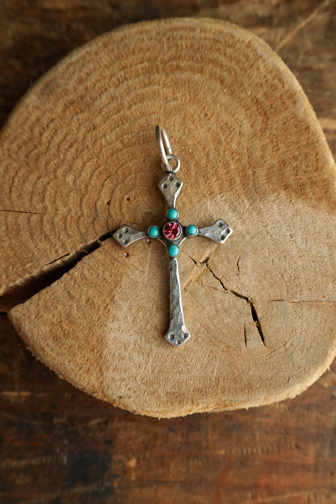 Richard Schmidt Cross 1 Pink Topaz 4 Turquoise Pendant