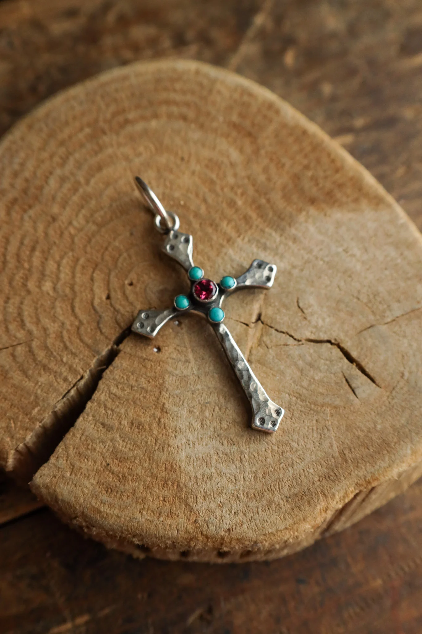 Richard Schmidt Cross 1 Pink Topaz 4 Turquoise Pendant - Image 2