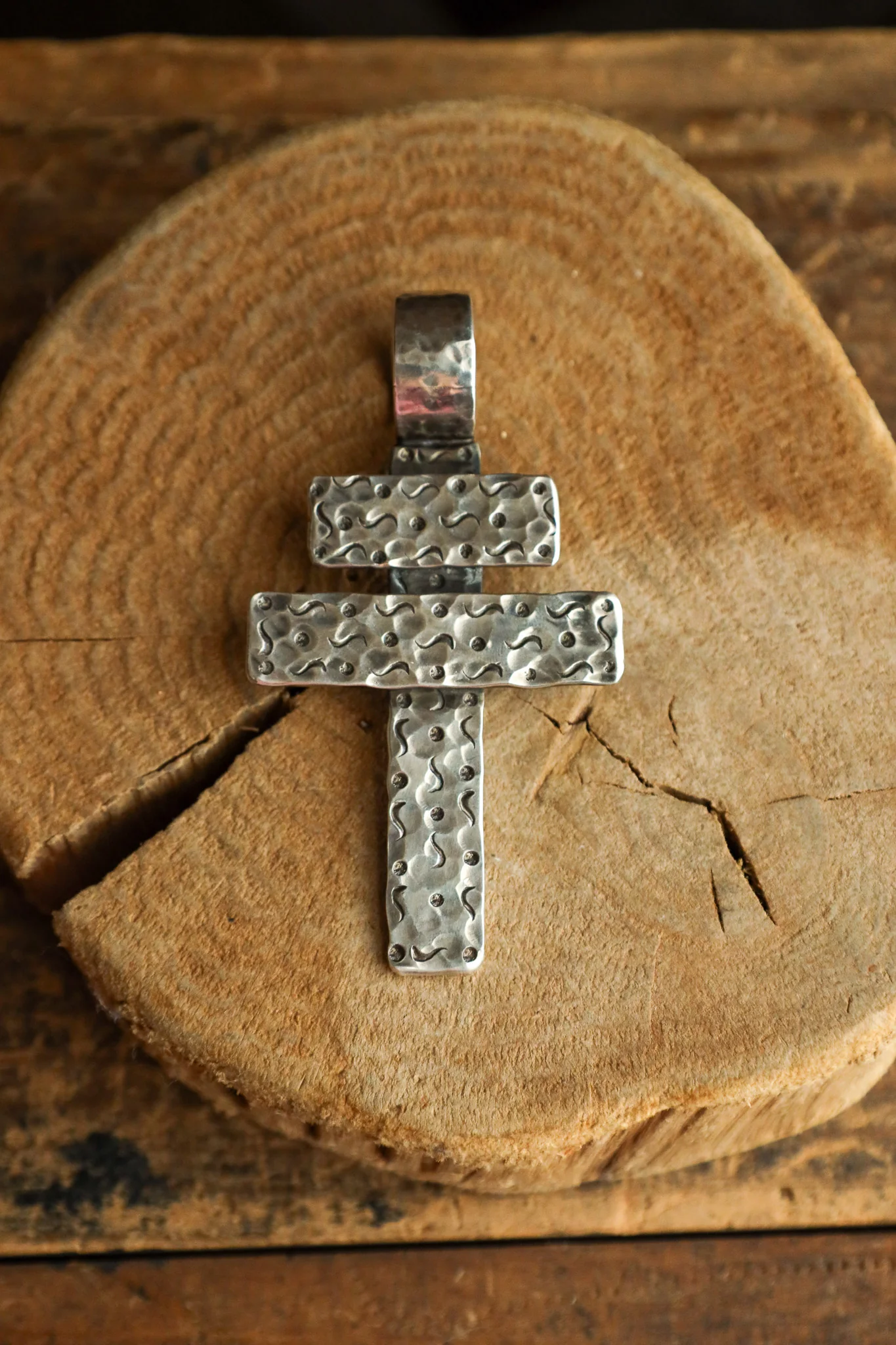 Richard Schmidt Cross Double Bar Hammered Pendant