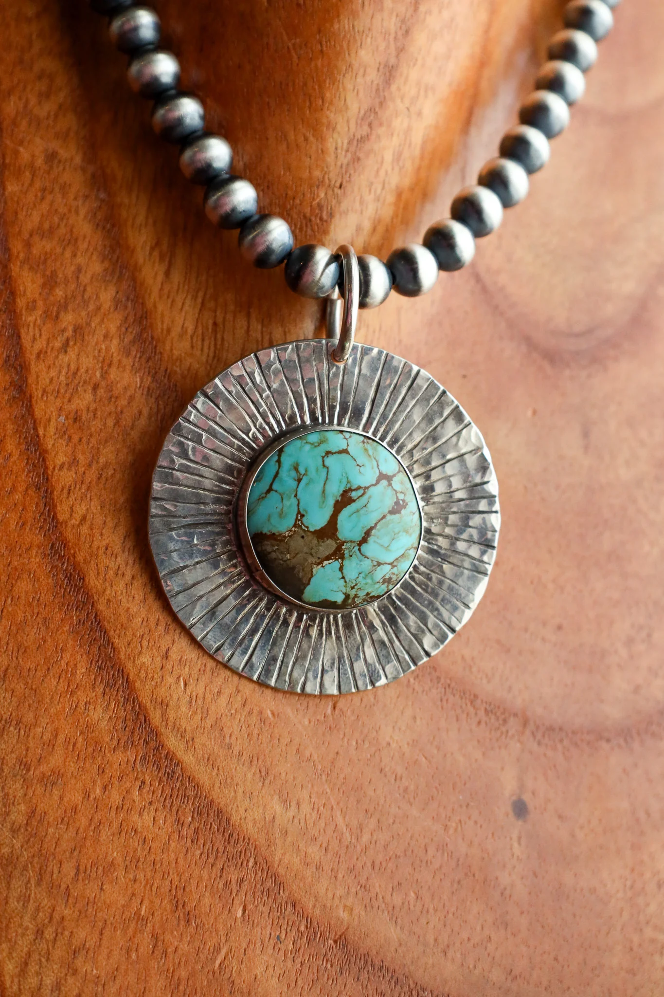 Richard Schmidt Large Disc Kingman Turquoise With Rays Pendant