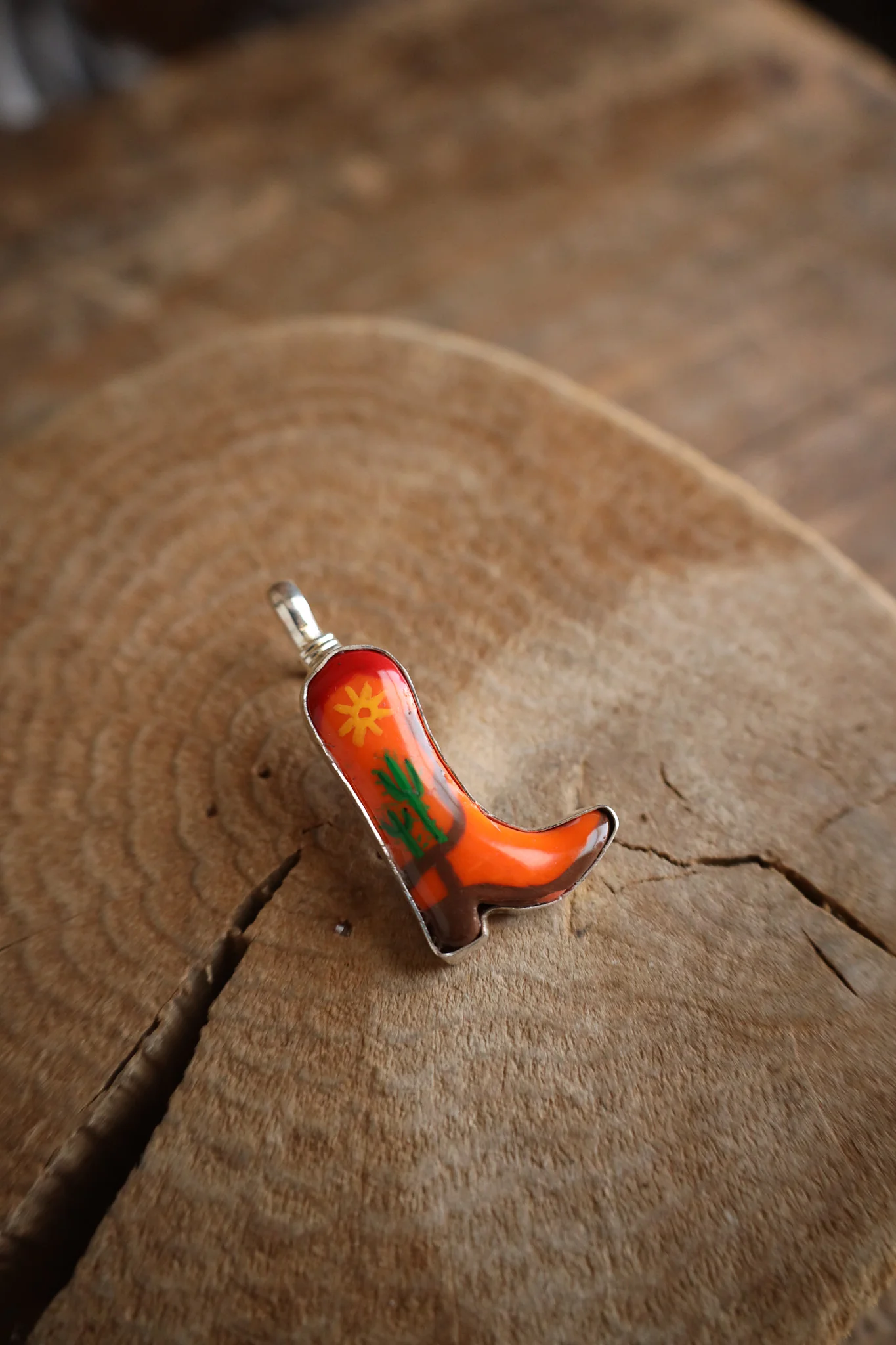 Coreen Cordova Small Orange Boot Cactus Pendant - Image 4