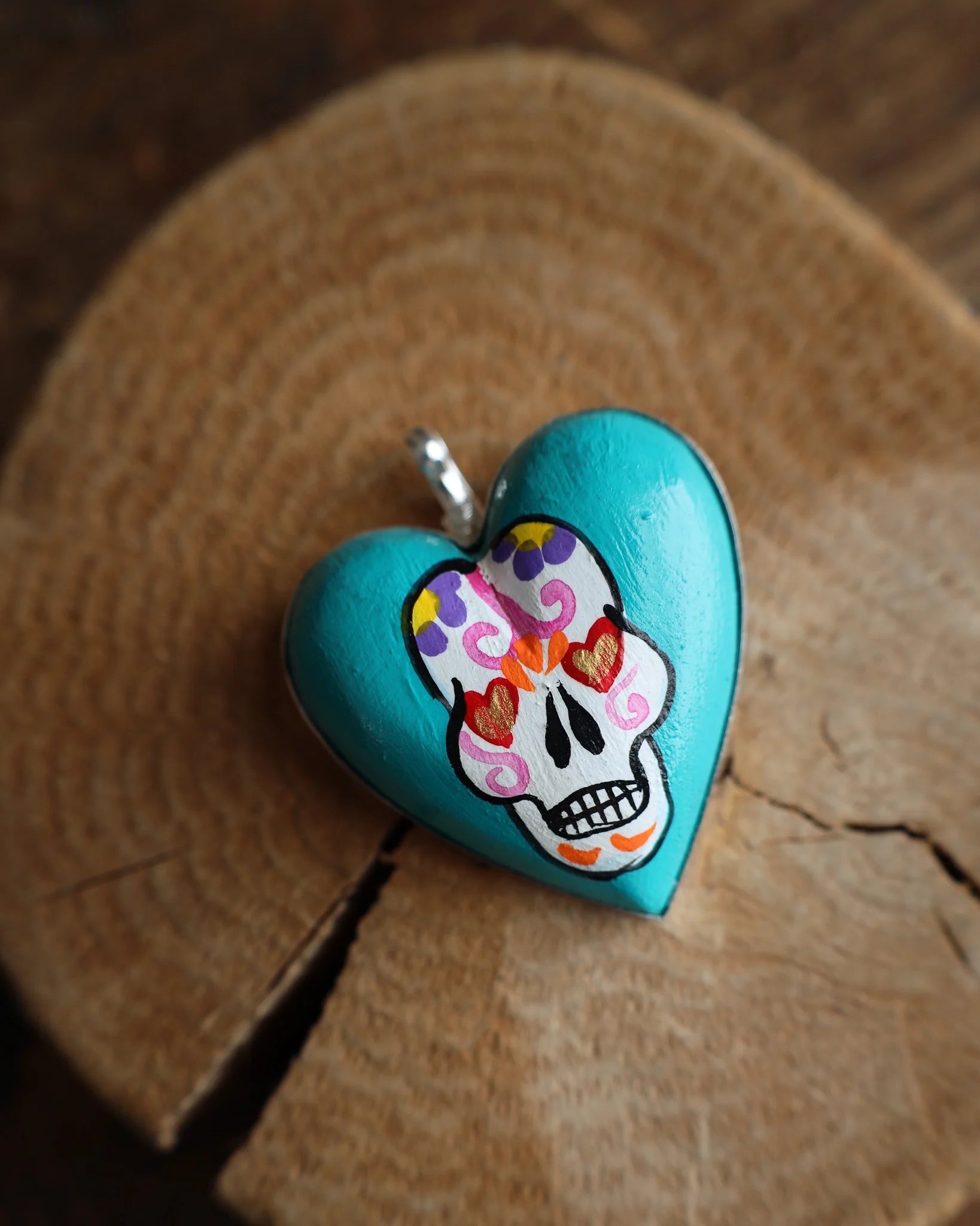 Coreen Cordova Turquoise Sugar Skull Pendant - Image 3