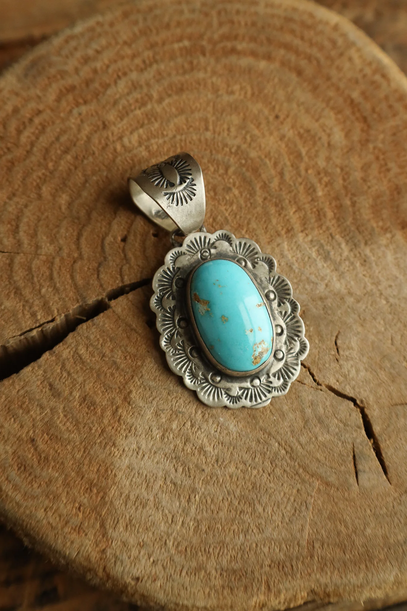 Turquoise Stamped Frame Pendant - Image 2