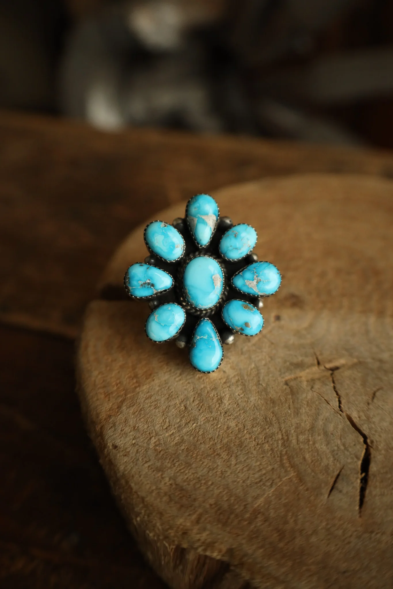 9 Blue Turquoise Cluster Ring- Adjustable - Image 4