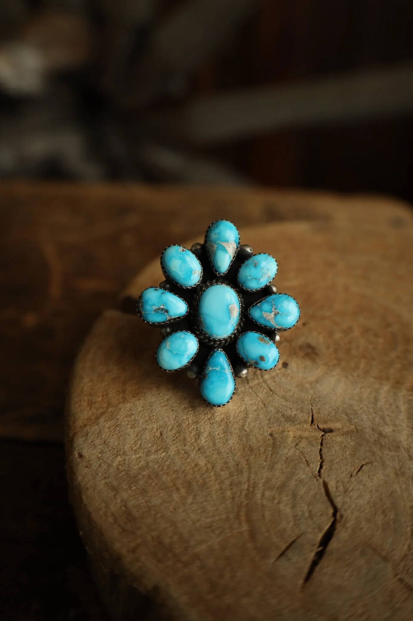 9 Blue Turquoise Cluster Ring- Adjustable - Image 6