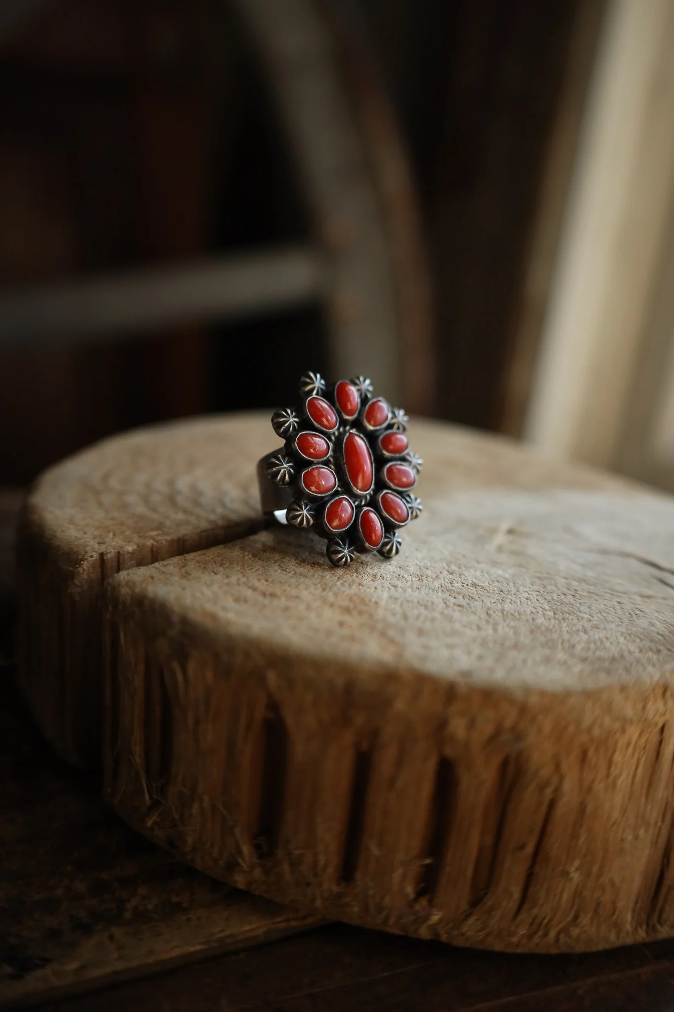 Coral Cluster With Starbursts Ring- Size Adjustable - Image 3