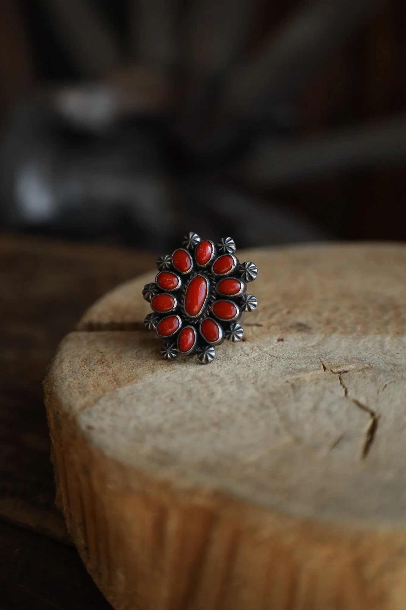 Coral Cluster With Starbursts Ring- Size Adjustable - Image 4