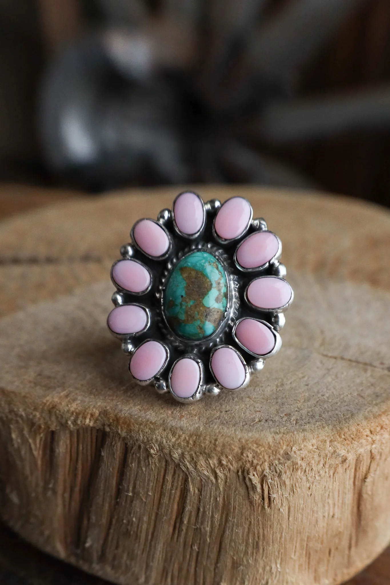 Green Turquoise Concho Ovals Ring- Adjustable - Image 3