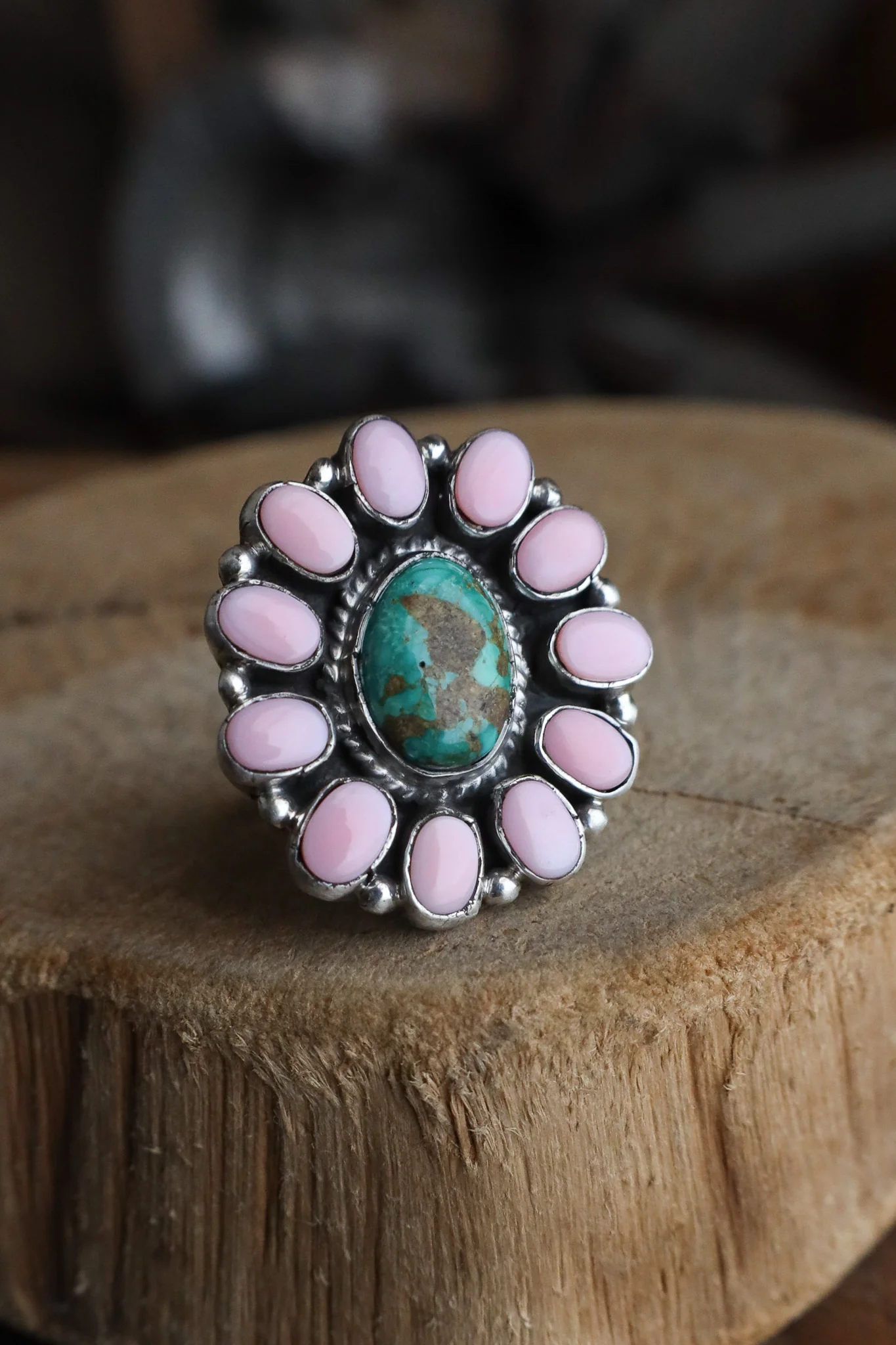Green Turquoise Concho Ovals Ring- Adjustable - Image 4