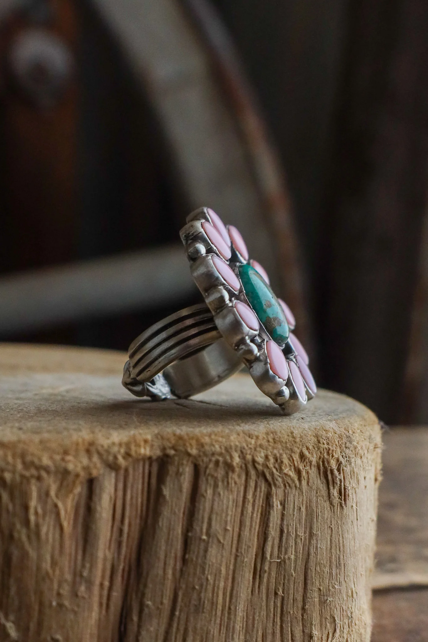 Green Turquoise Concho Ovals Ring- Adjustable - Image 5