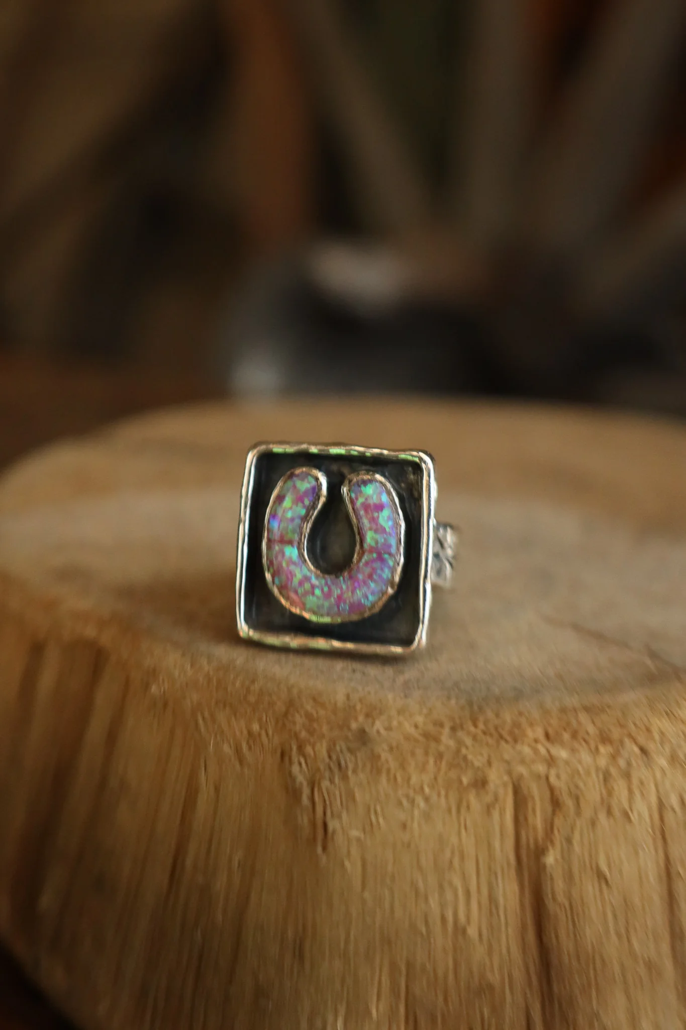 Peyote Bird Pink Opal Horseshow Signet Ring- Size 7.5 - Image 3