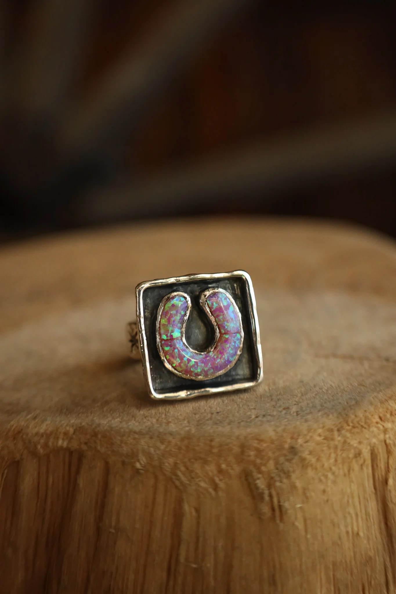 Peyote Bird Pink Opal Horseshow Signet Ring- Size 7.5 - Image 5
