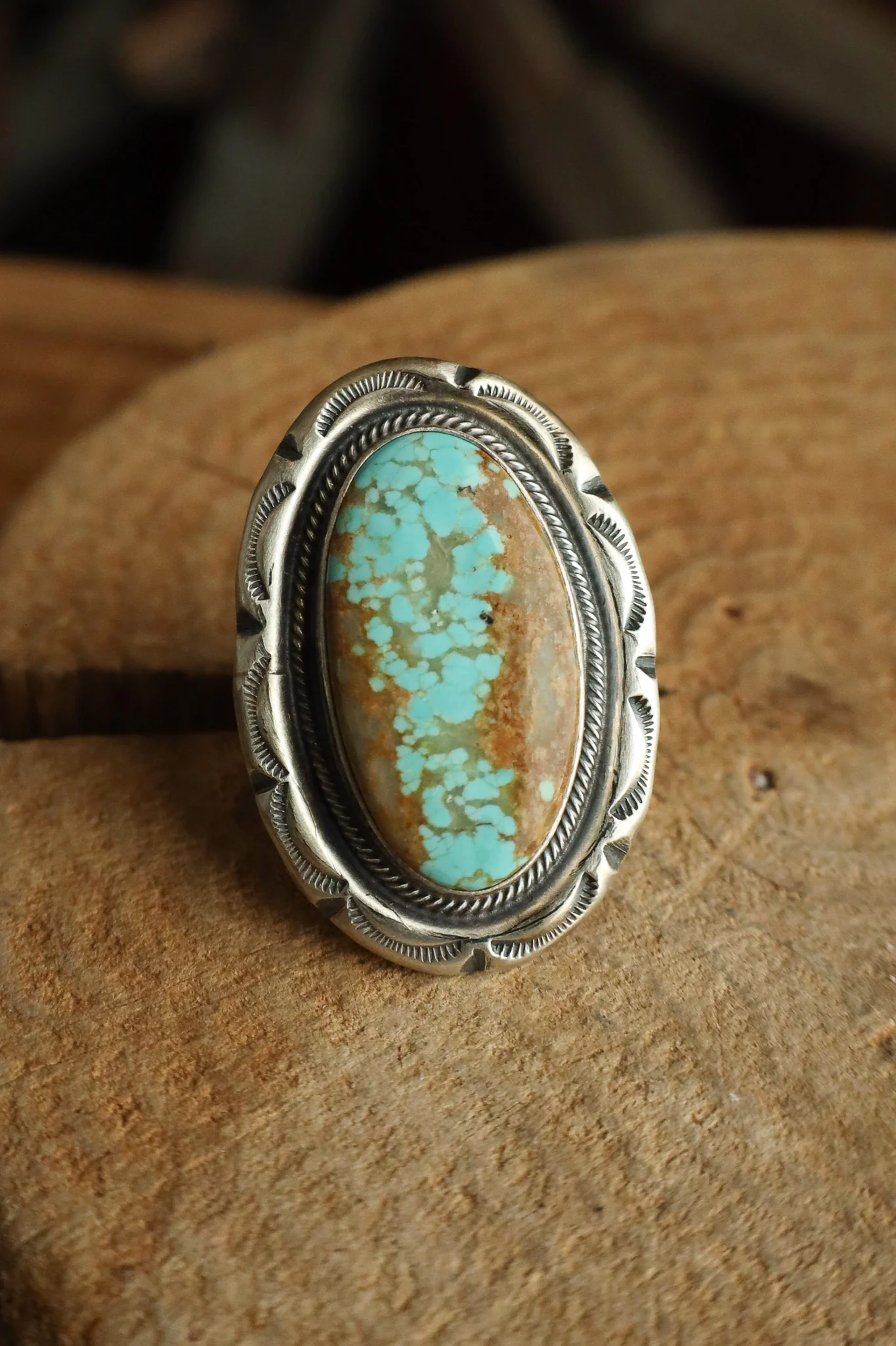 Turquoise Oval Framed Ring- Size 7