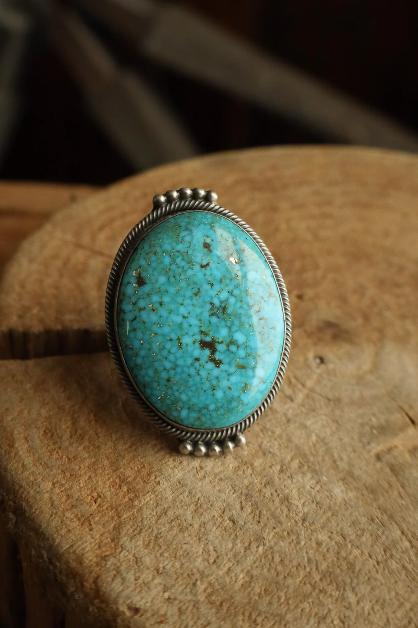 Turquoise Oval Rope Edge Ring- Adjustable