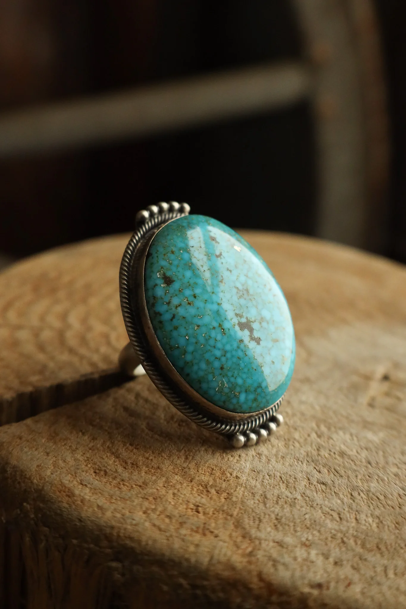 Turquoise Oval Rope Edge Ring- Adjustable - Image 2