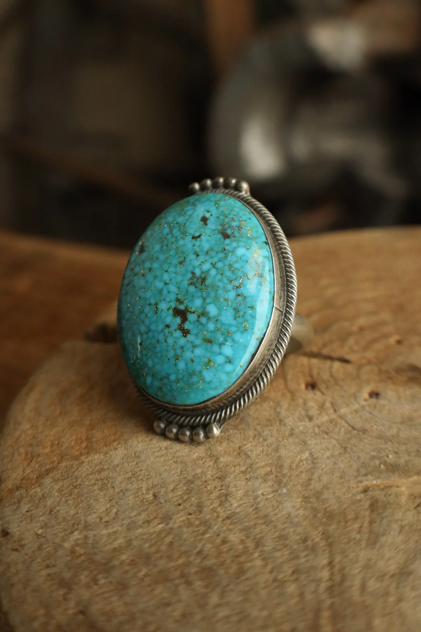 Turquoise Oval Rope Edge Ring- Adjustable - Image 3