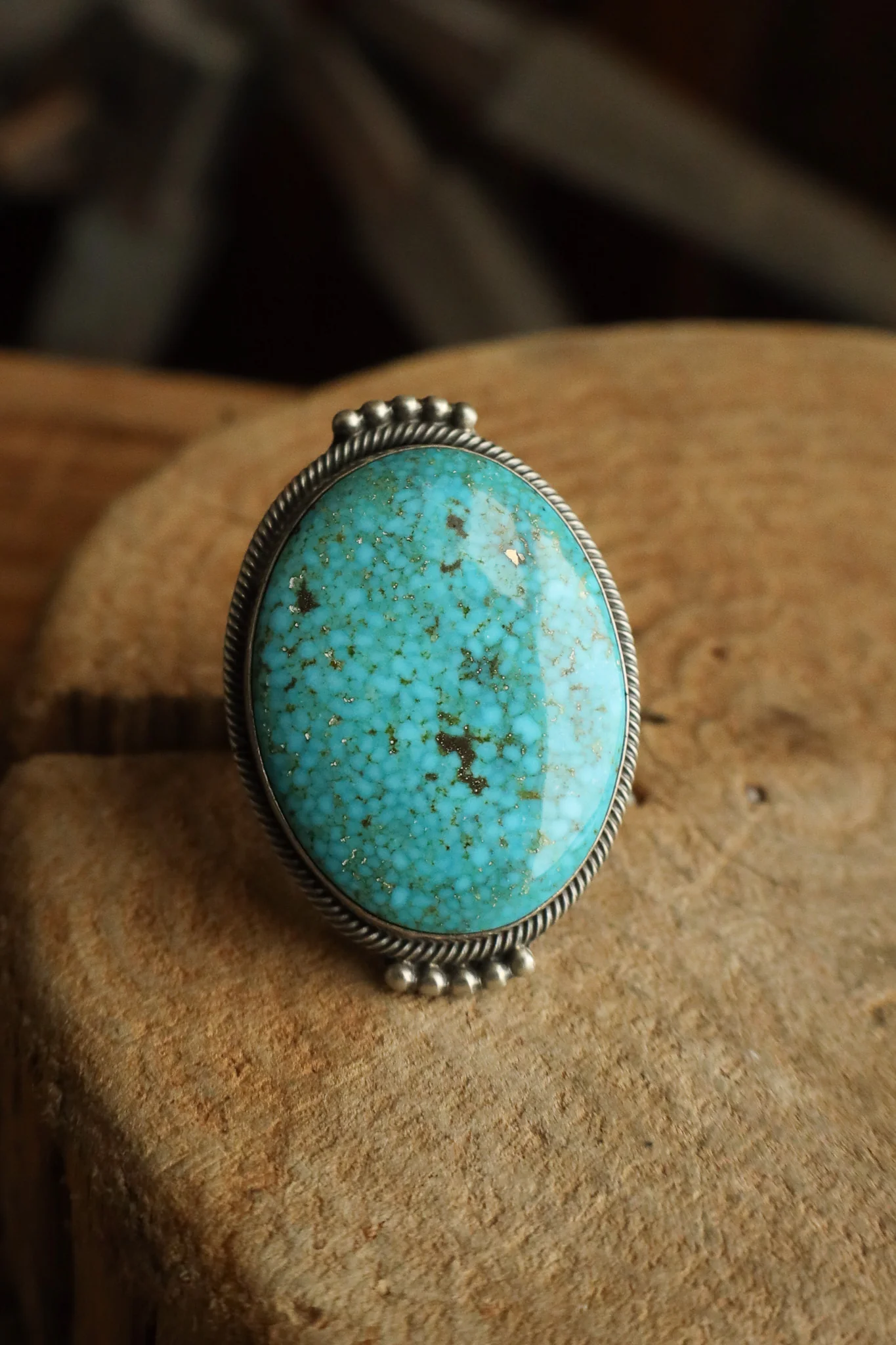 Turquoise Oval Rope Edge Ring- Adjustable - Image 5