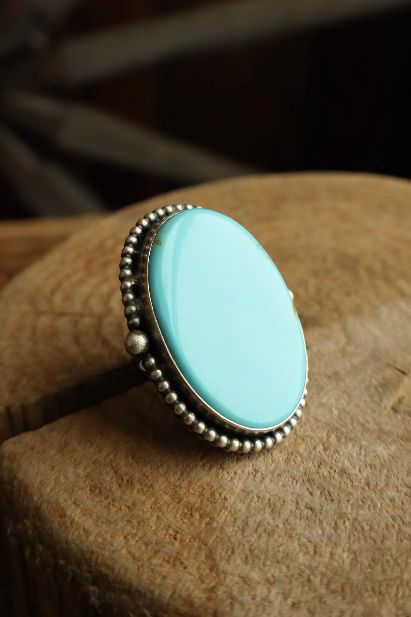 Large Turquoise Dotted Bezel Ring- Adjustable - Image 2