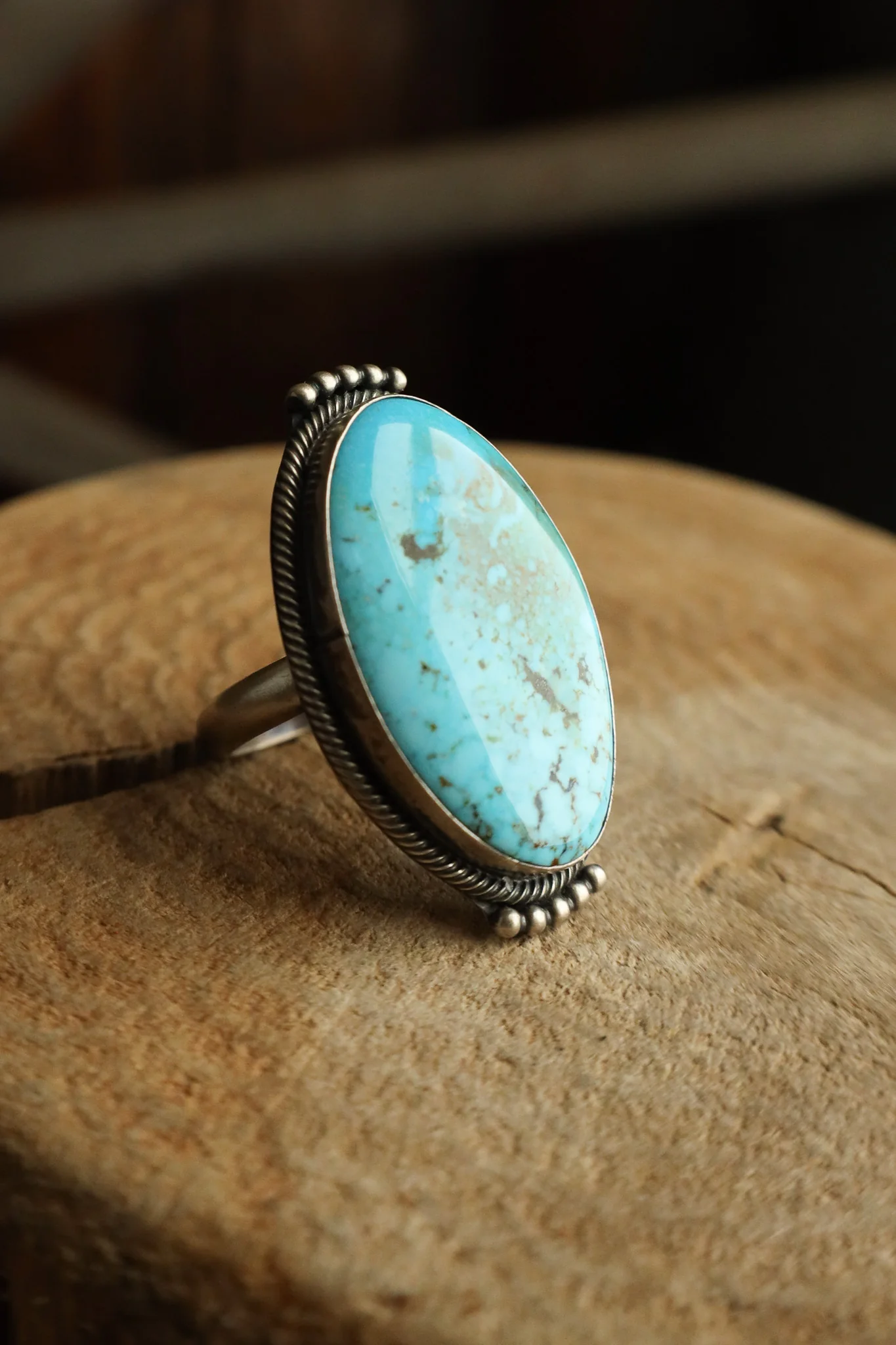 Kingman Turquoise Oval Rope Edge Ring- Size 10.5 - Image 2