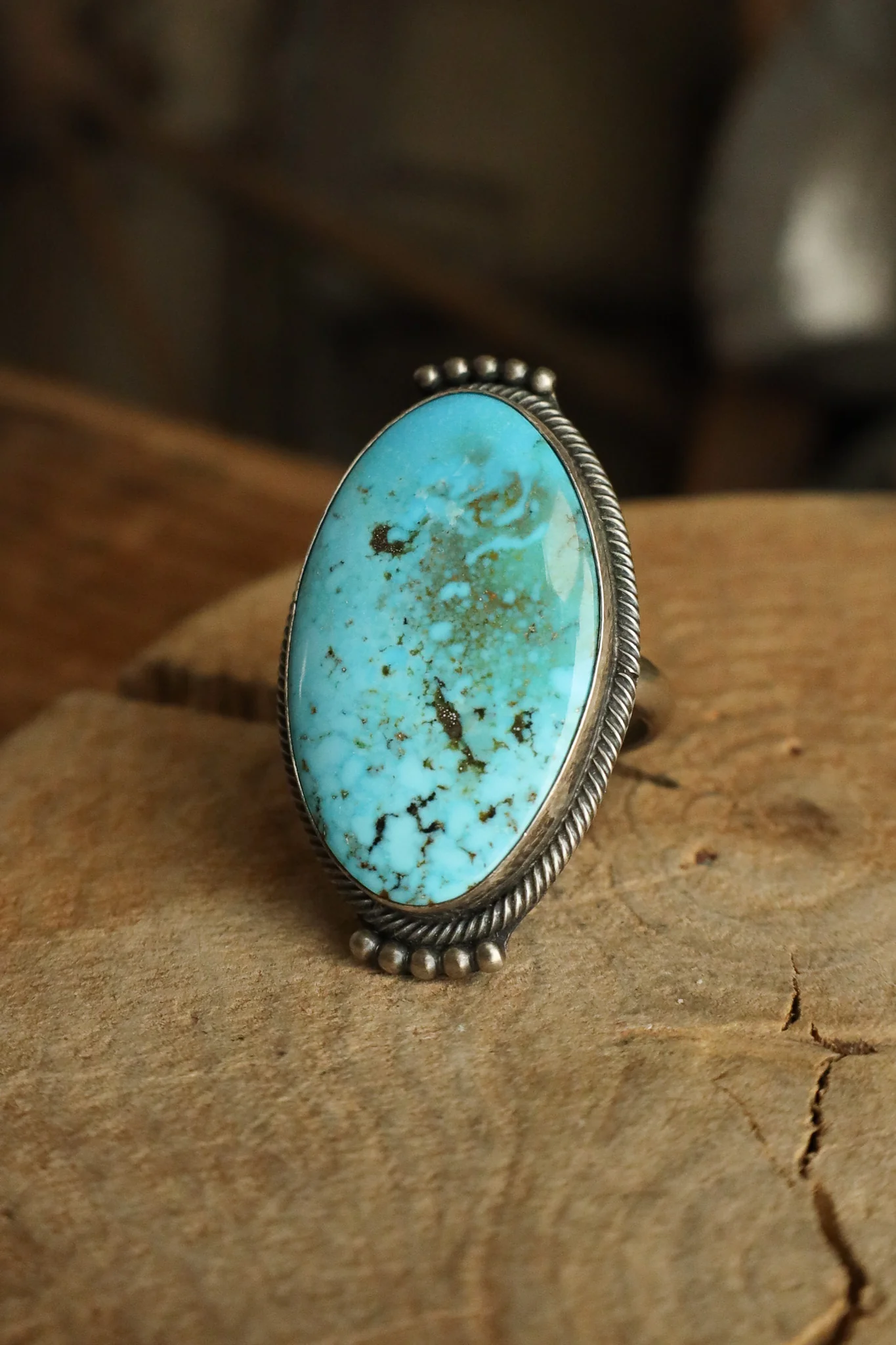 Kingman Turquoise Oval Rope Edge Ring- Size 10.5 - Image 3