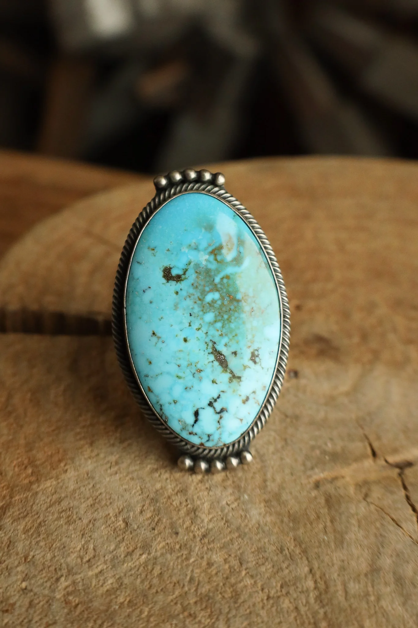 Kingman Turquoise Oval Rope Edge Ring- Size 10.5 - Image 4