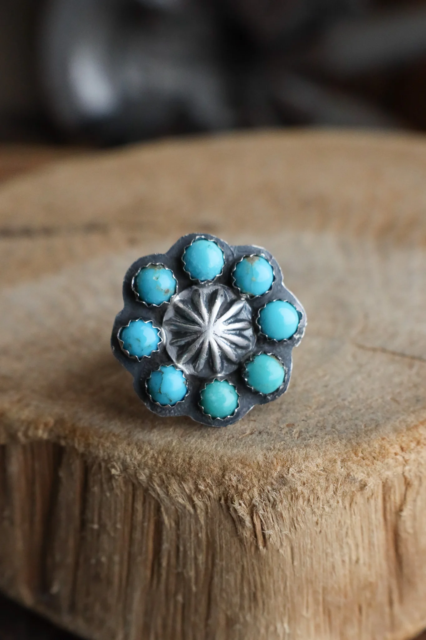 Turquoise Rounds Starburst Center Ring- Adjustable