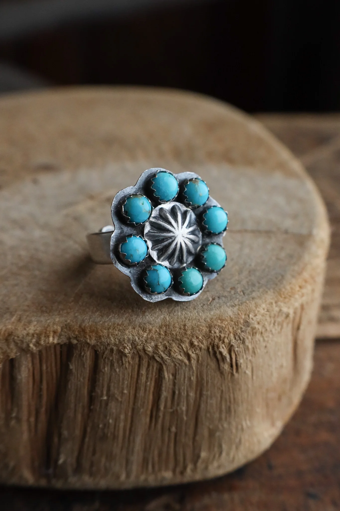 Turquoise Rounds Starburst Center Ring- Adjustable - Image 2