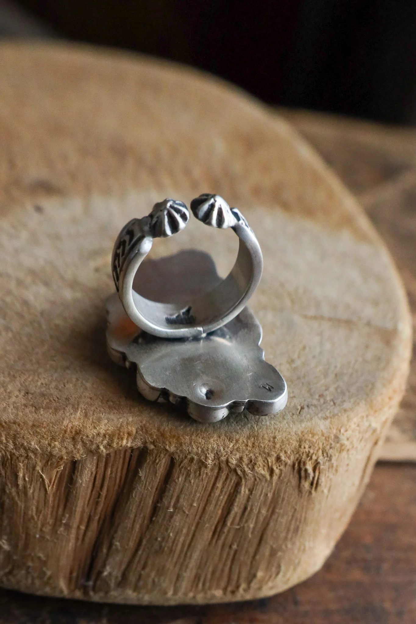 Turquoise Half Flower Veined Ring- Adjustable - Image 6