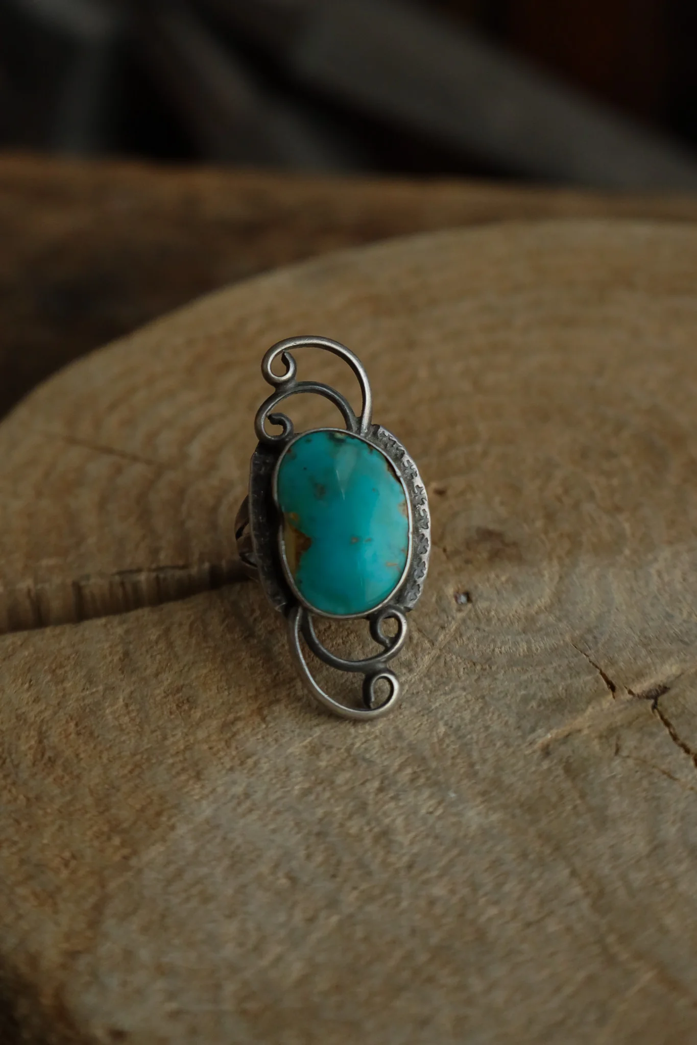 Vintage Spiral Sterling Silver With Turquoise Ring- Size 6