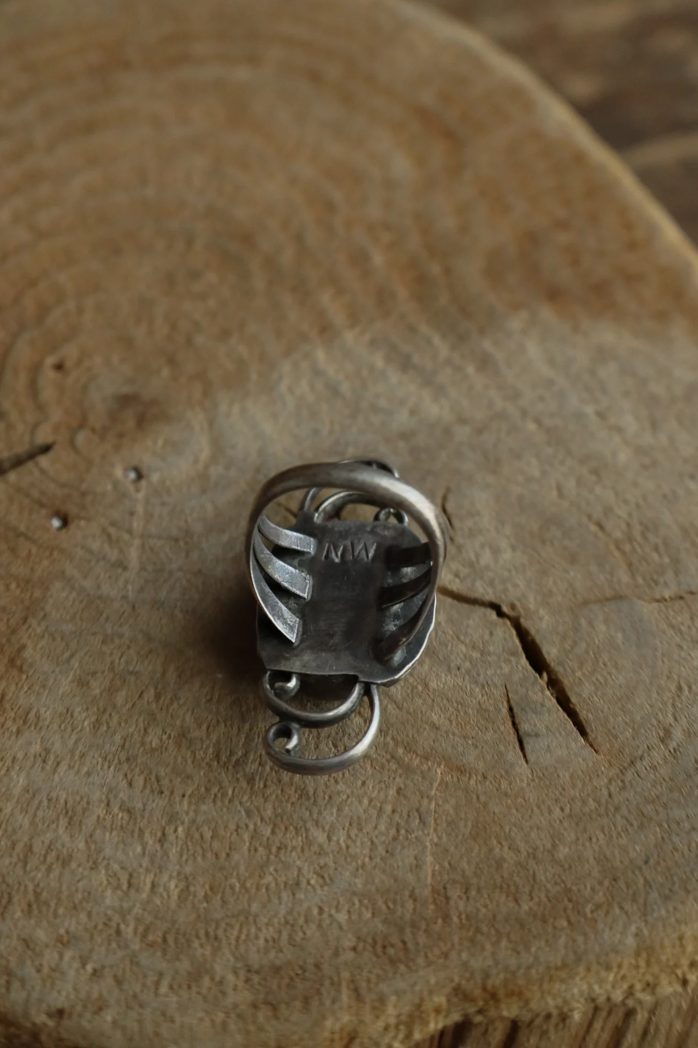 Vintage Spiral Sterling Silver With Turquoise Ring- Size 6 - Image 7