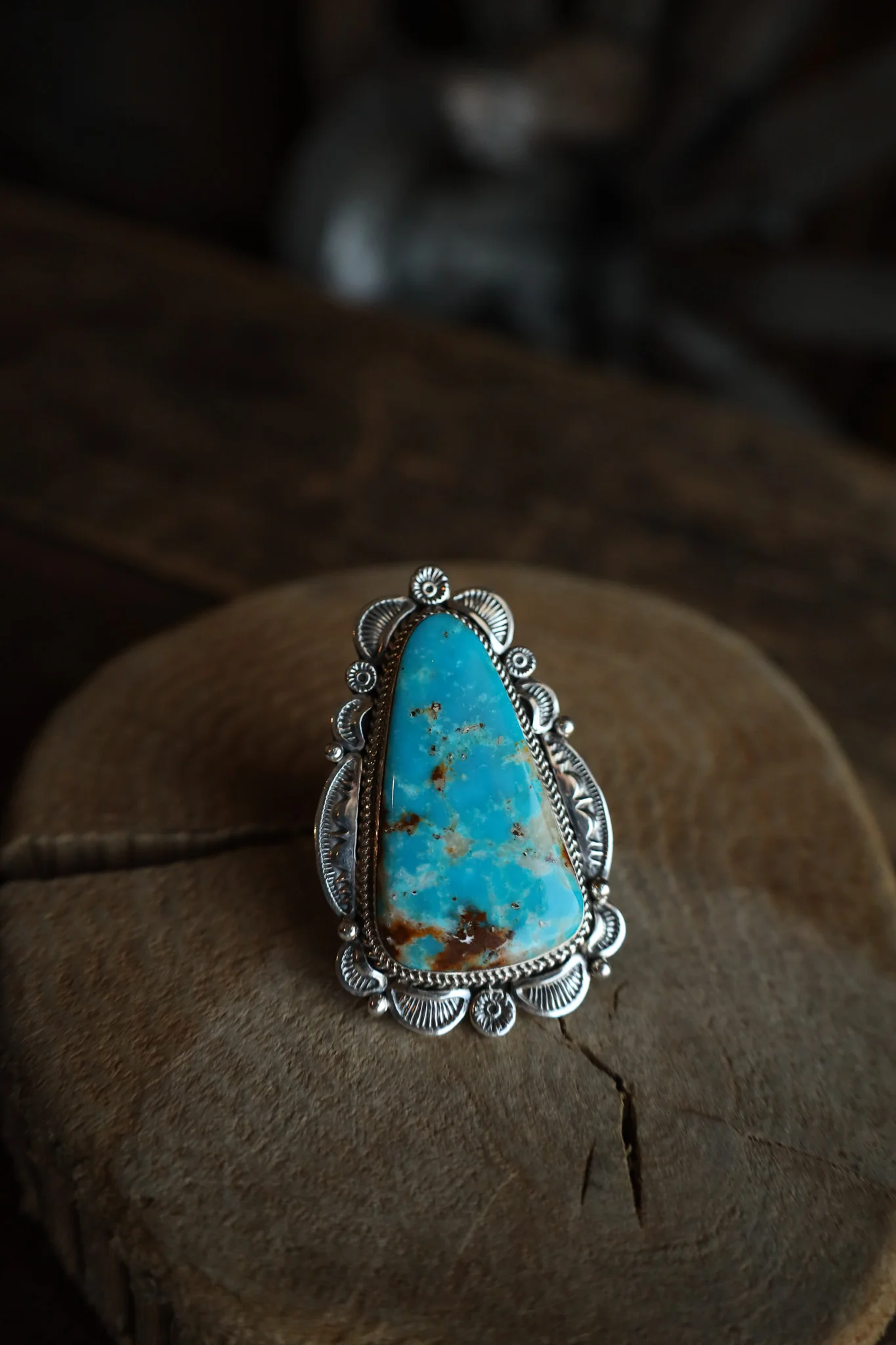 Extra Large Turquoise Triangle Framed Ring- Adjustable