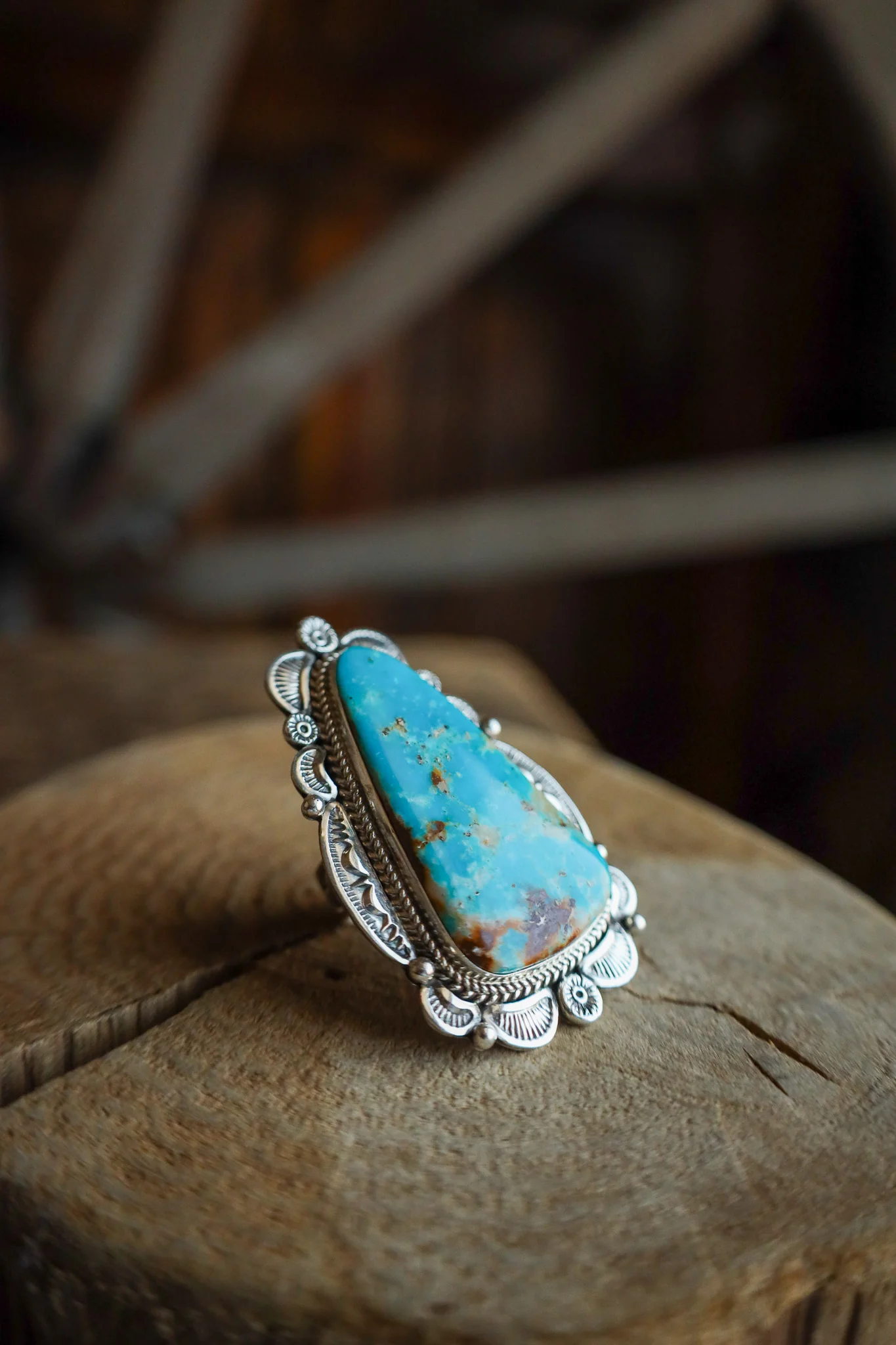 Extra Large Turquoise Triangle Framed Ring- Adjustable - Image 2