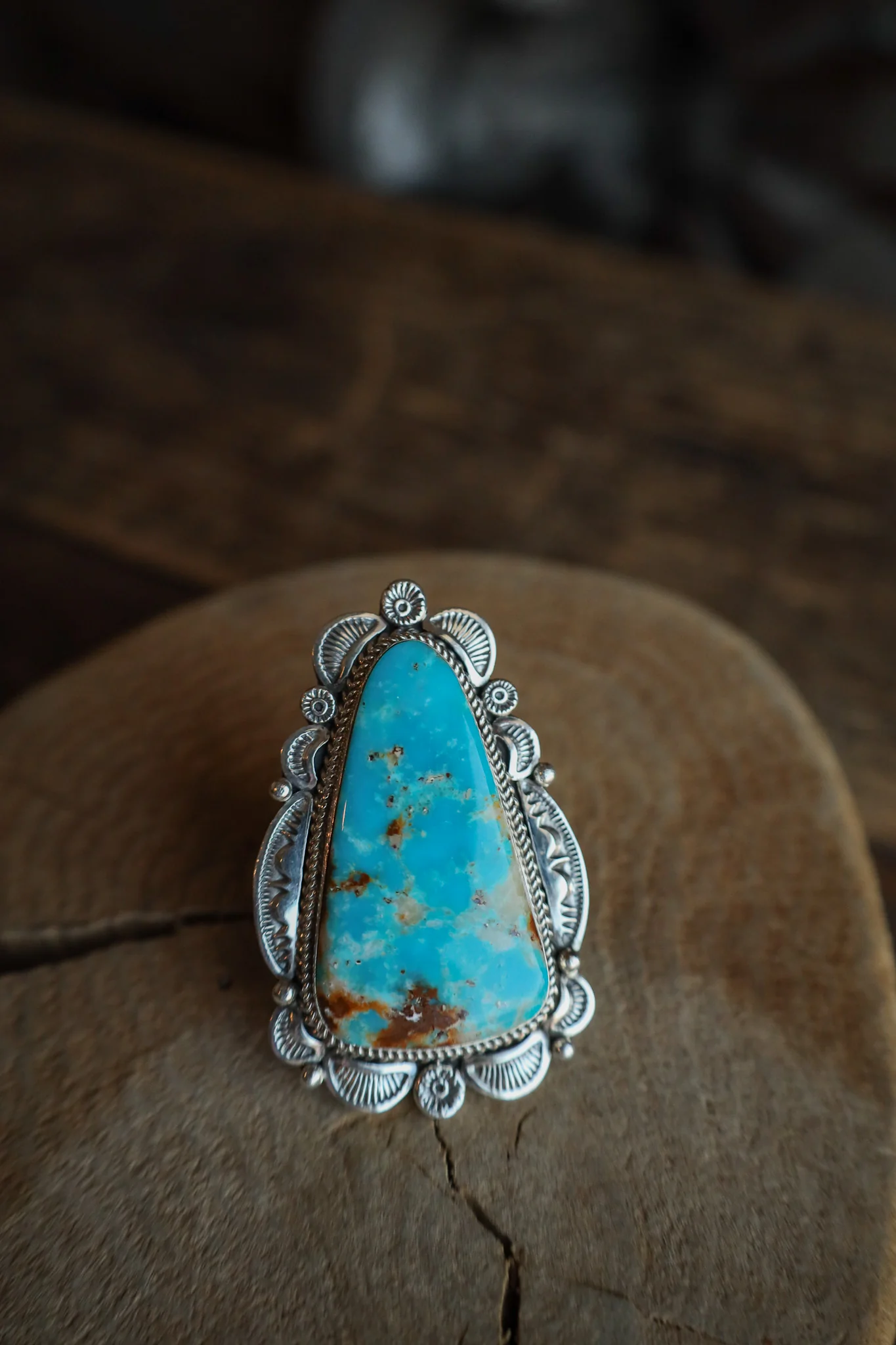Extra Large Turquoise Triangle Framed Ring- Adjustable - Image 4