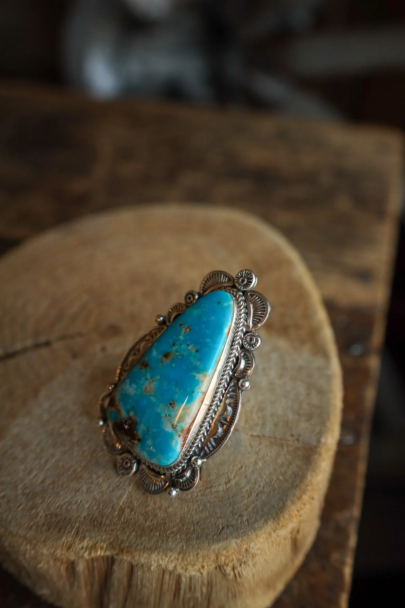 Extra Large Turquoise Triangle Framed Ring- Adjustable - Image 5