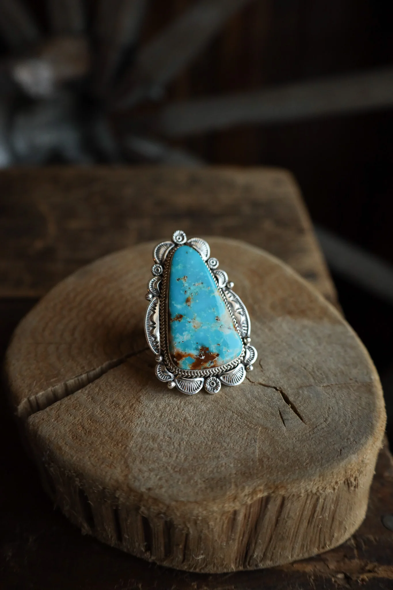 Extra Large Turquoise Triangle Framed Ring- Adjustable - Image 6