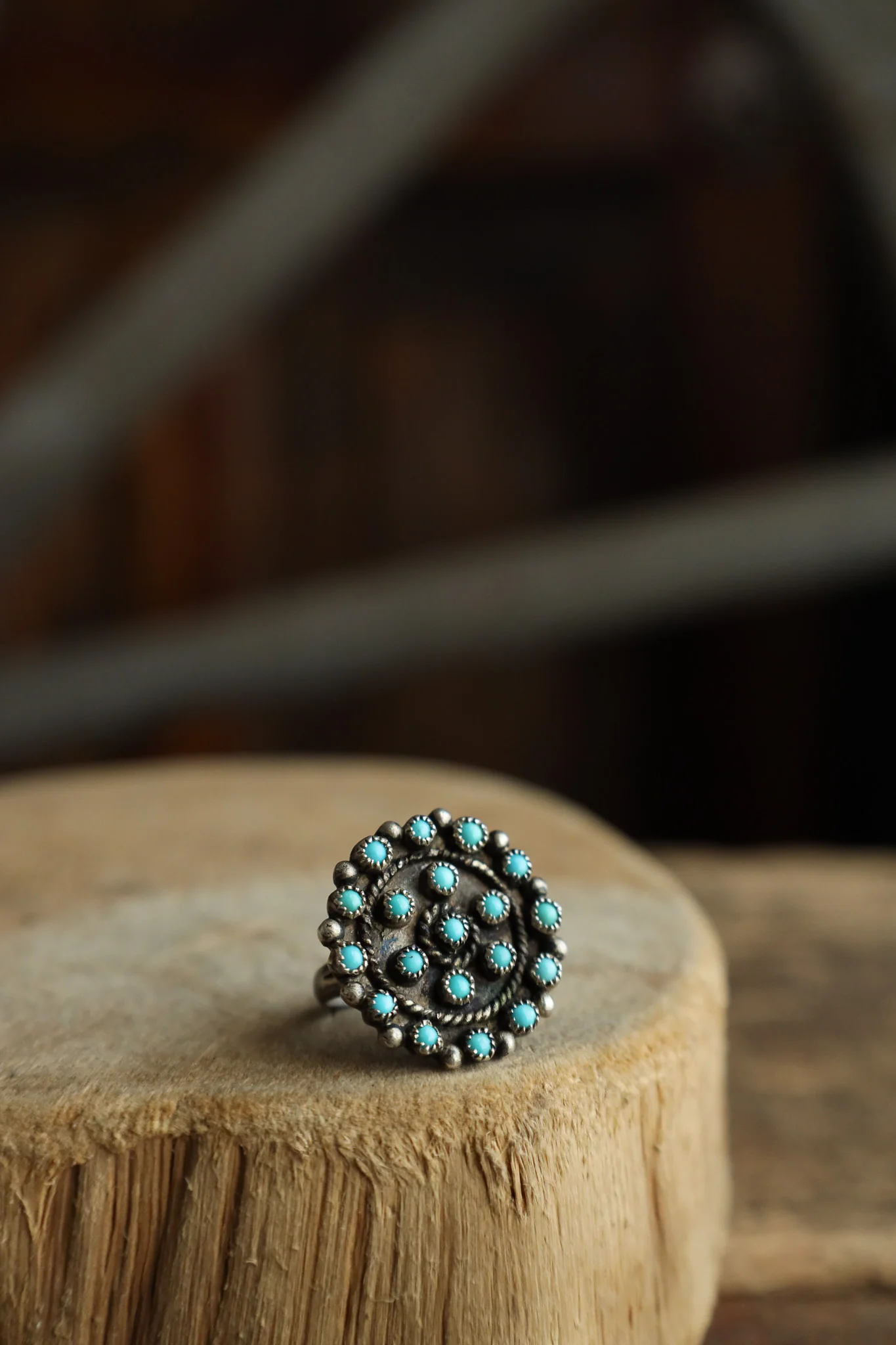 Zuni 18 Turquoise Round Pettipoint Ring- Size 6 - Image 6