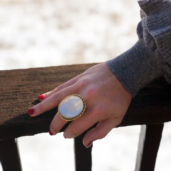 CHRISTINA GREENE STATEMENT RING - PEARL- Adjustable - Image 4