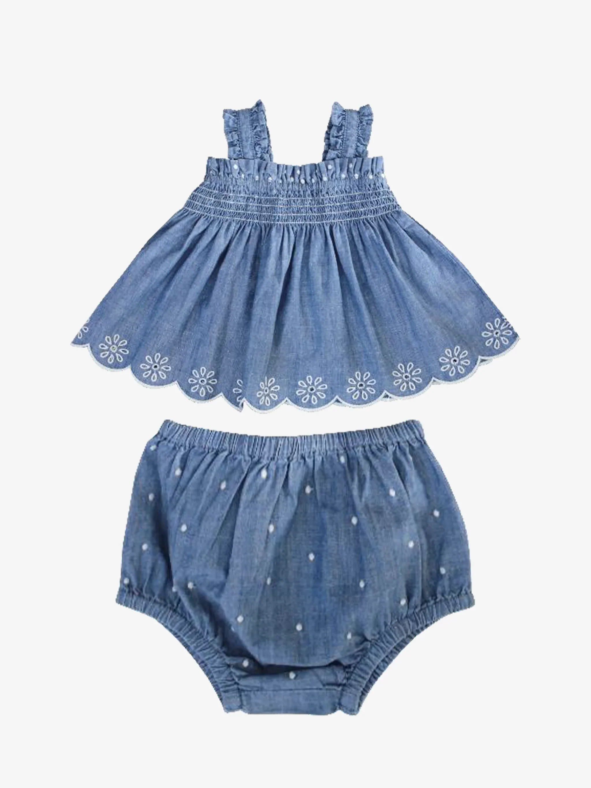 Blu & Blue Kid's Cora embroidered romper set with bloomer