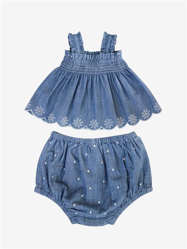 Blu & Blue Kid's Cora embroidered romper set with bloomer - Image 2