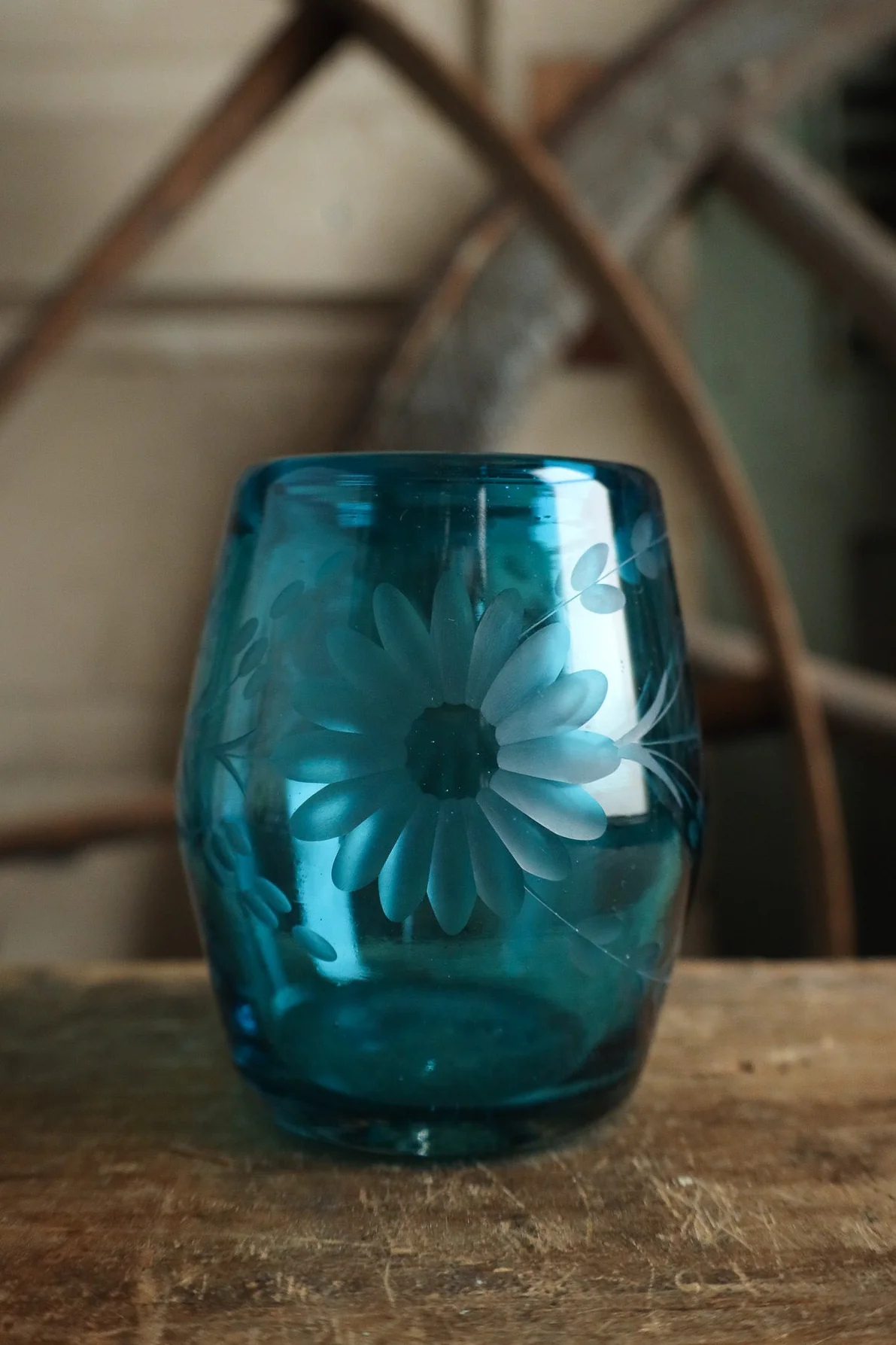 Rose Ann Hall Condessa Stemless Wine Glass- Aqua