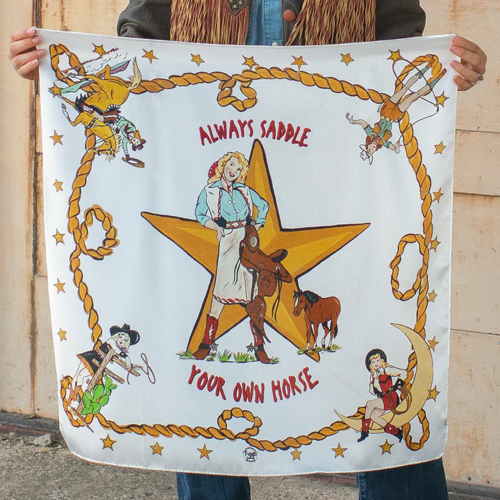 ALWAYS SADDLE YOUR OWN HORSE WHITE SHORTY SCARF