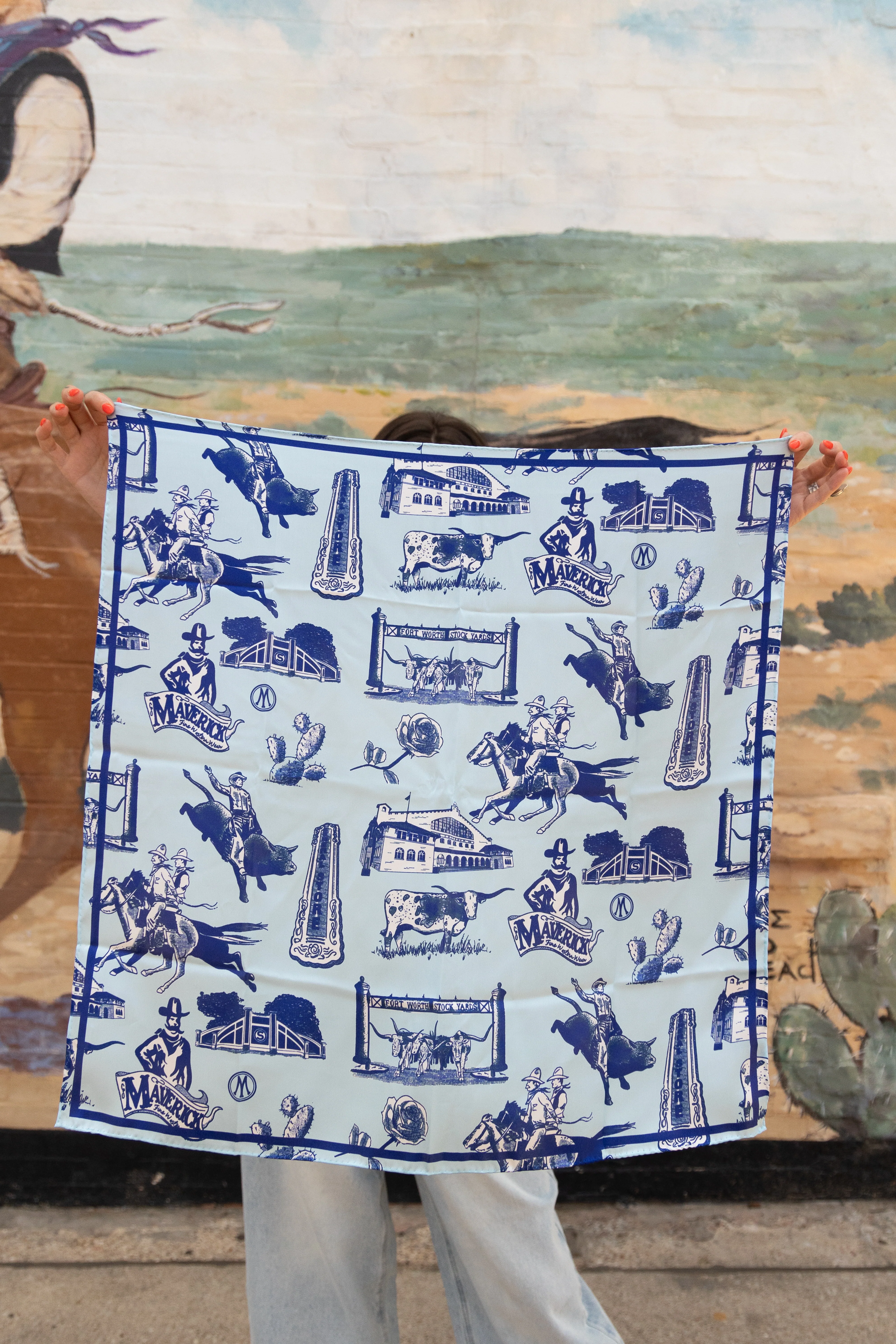 Maverick Exclusive Toile Light Blue and Dark Blue Scarf - Image 5